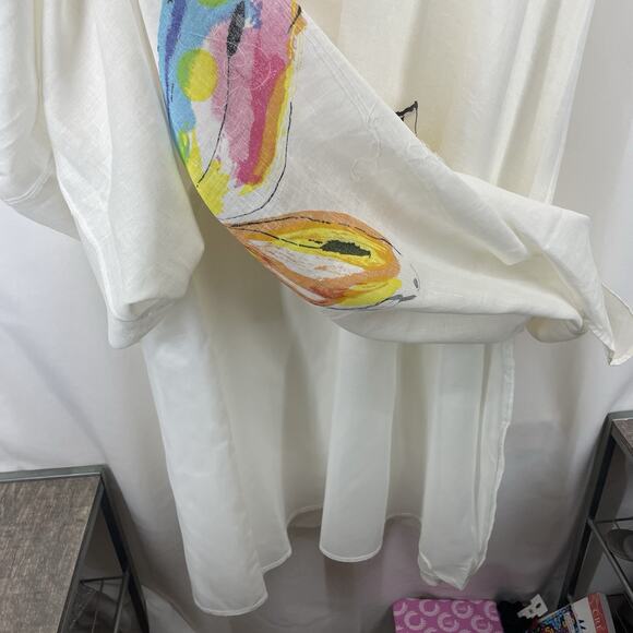 Bloomingdale's Size 20 Linen Maxi Dress Colorful Butterfly Artsy Resort Wear 2X - Picture 5 of 6